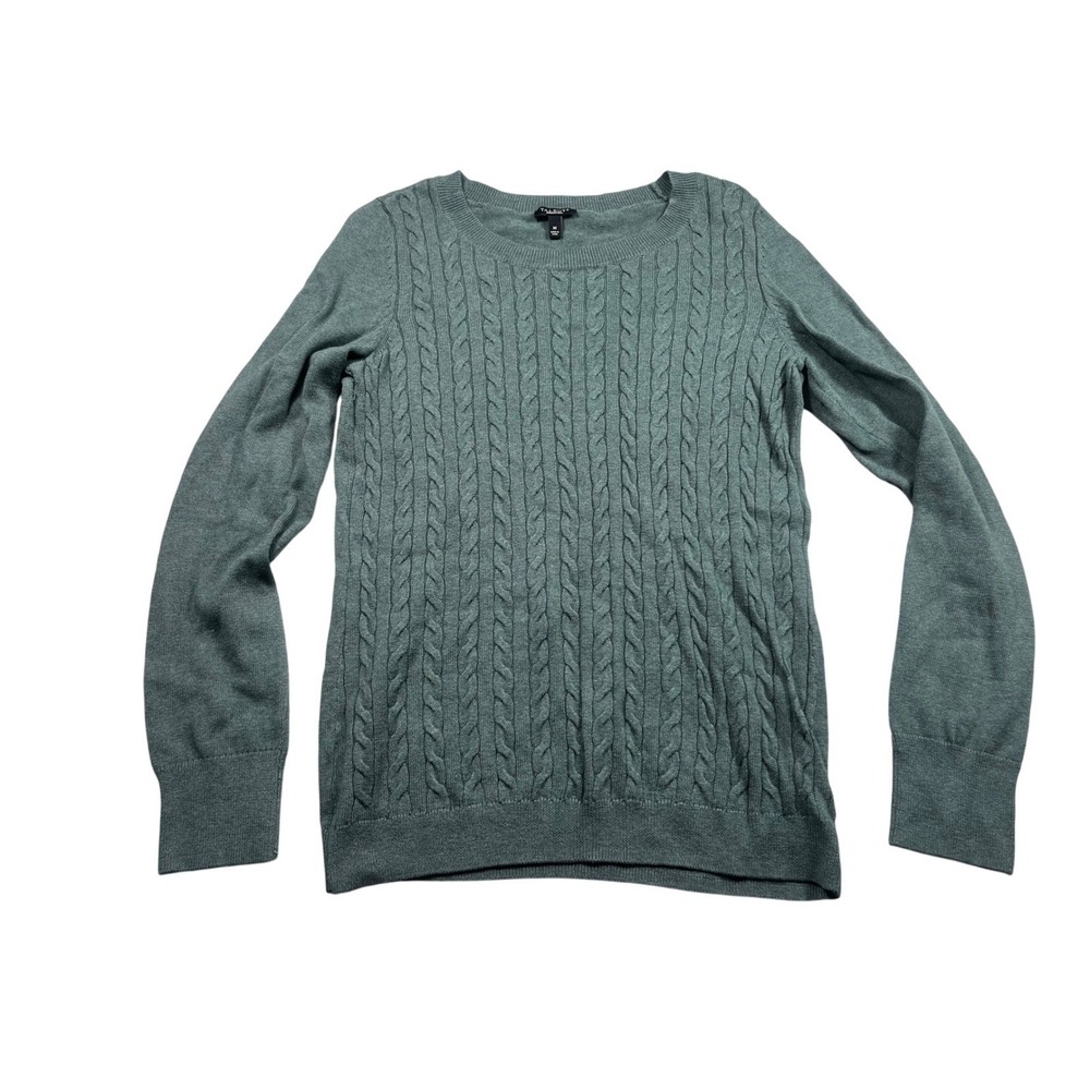 Talbots Women's Medium Sage Green Cable Knit Crewneck Sweater Pullover